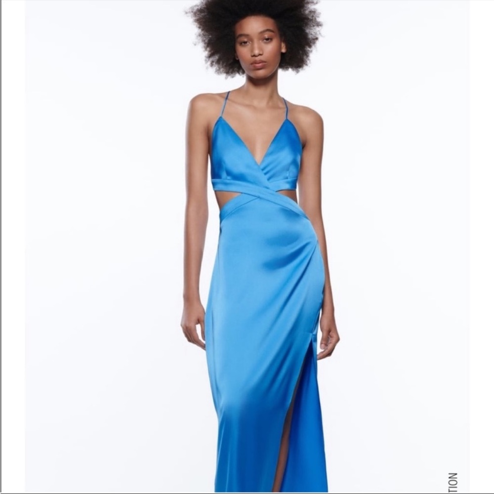 Zara cut out satin blue dress